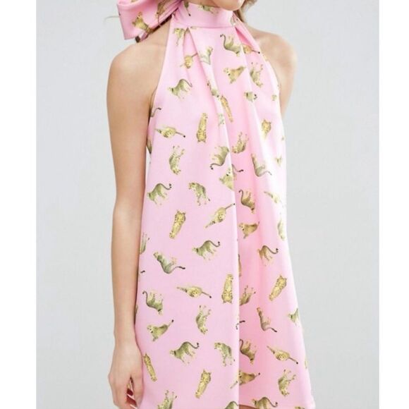 Asos Trapeze Halter Cheetah Dress! Backless! Bubblegum Pink! Small - Picture 1 of 9